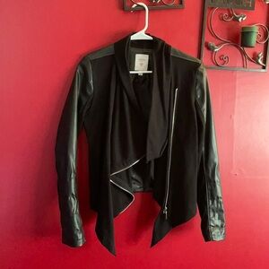 Mixed media faux leather jacket